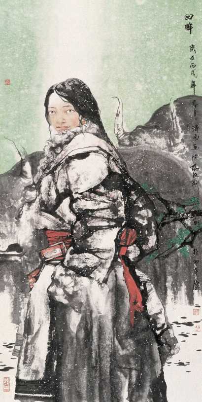 杨晓刚 丙戌（2006年）作 回眸 镜心